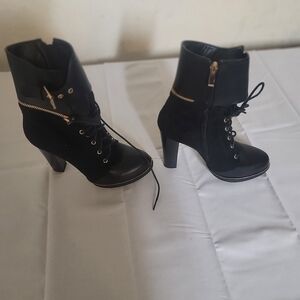 Black Ankle Boots with Gold Zipper